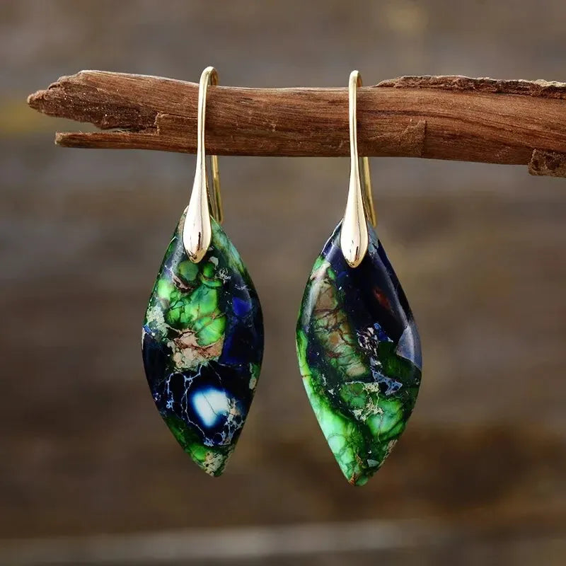 Natural Emperor Jasper Drop Earrings – Minimalist Stone Dangles Stone Drop Earrings Qme