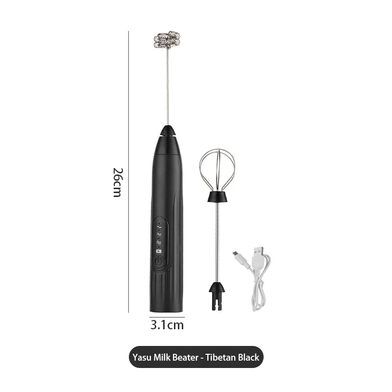 BINCOO Handheld Electric Milk Frother – USB Rechargeable Whisk Milk Frother Qst Black