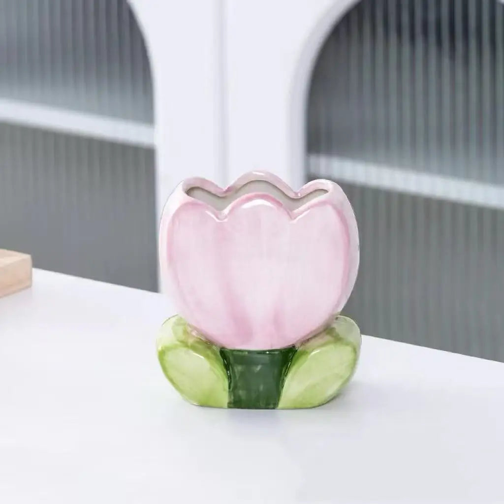 Tulip Ceramic Flower Vase | Contemporary Floral Pot Decor Ceramic Flower Vase Qme