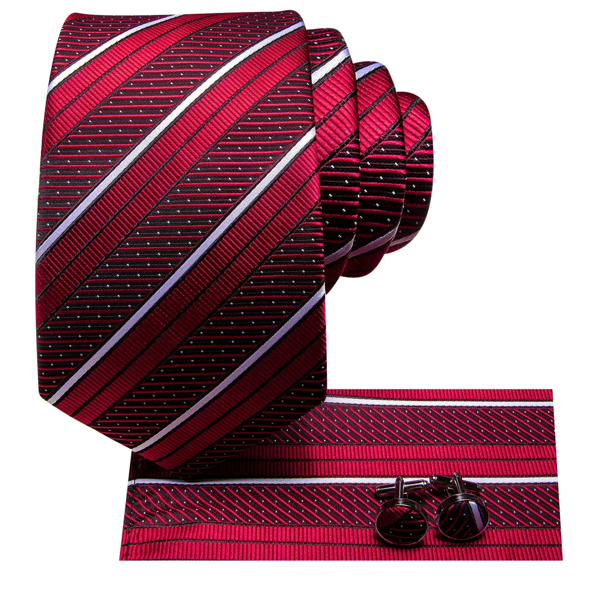 Men's Striped Silk Necktie & Pocket Square Set | Hi-Tie Necktie & Pocket Square Set Qme