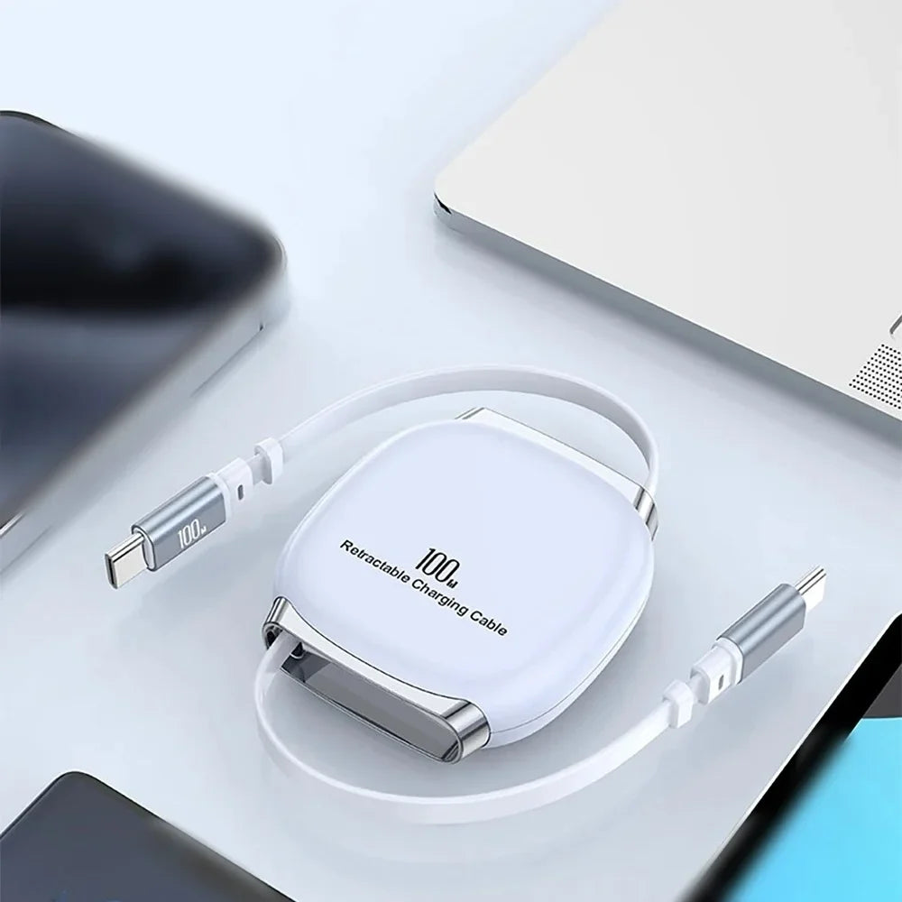 USB-C 100W Fast Charging Retractable Cable | Qme Retractable USB-C Cable Qme