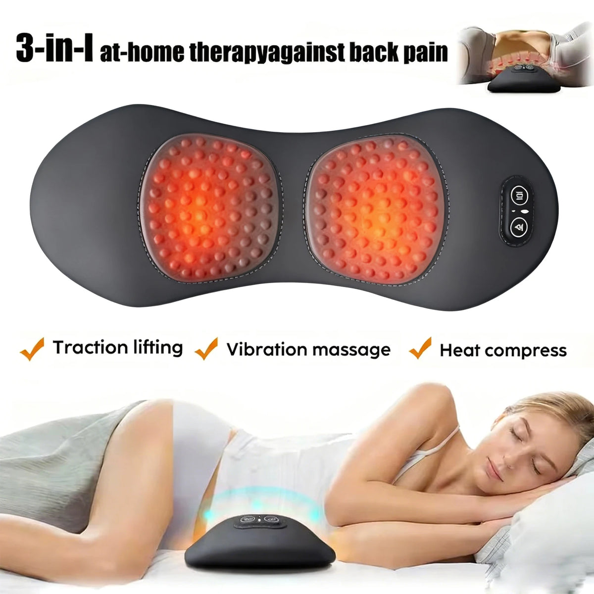 Vilnason 3-in-1 Electric Lumbar Support Pillow – Heat & Vibration Lumbar Massage Pillow Qst