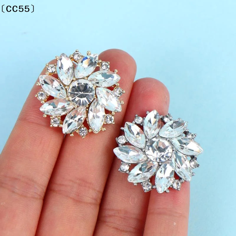 Rhinestone Flower Metal Buttons – Sparkling Decorative 2/4 Pcs Decorative Sewing Buttons Qst