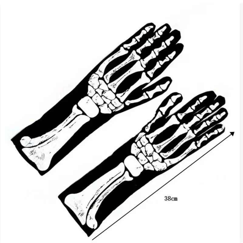 Halloween Skeleton Long Gloves – Costume Party Accessory Costume Gloves Qst Black