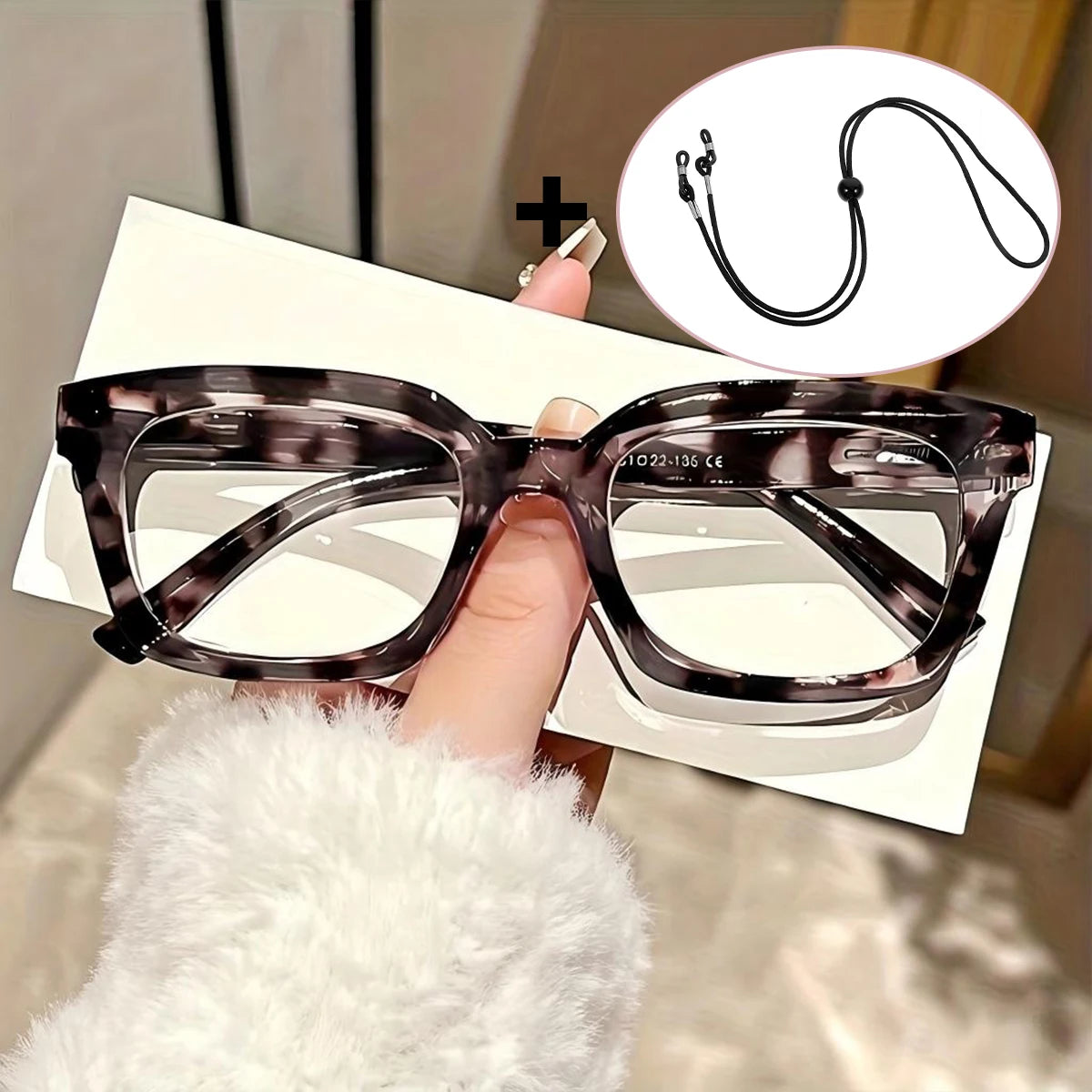 VOPHA Large Frame Unisex Reading Glasses with Retainer Strap L29 Reading Glasses Qst Leopard +300