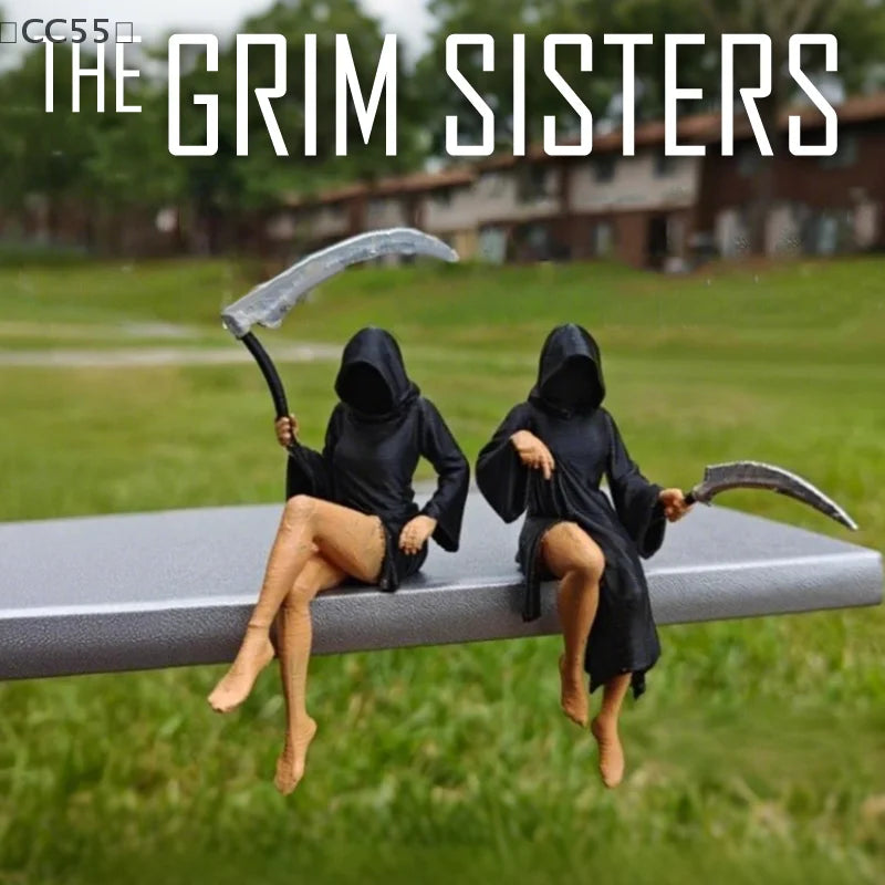 Gothic Grim Reaper Sisters 3D Printed Sculpture Spooky Statue Gothic Resin Sculpture Qst