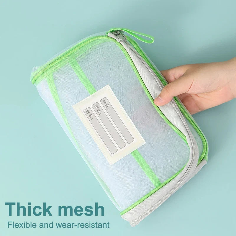 A4 Double-Layer Mesh Zipper Bag – Large Capacity Organizer Stationery Organizer Bag Qme