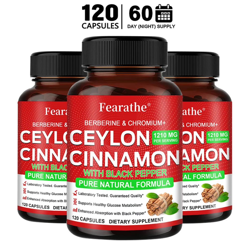 Berberine & Ceylon Cinnamon 1200mg Capsules – 120 Count Herbal Supplement Qst 120 count-3 bottle