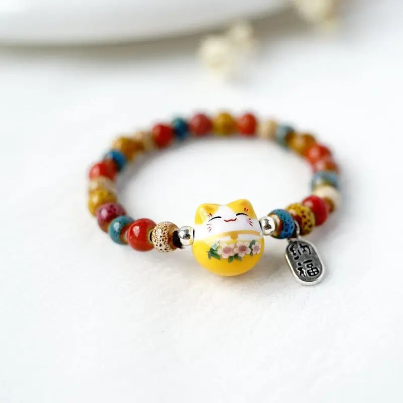 Cat Ceramic Beaded Bracelet – Colorful Harajuku Style Beaded Charm Bracelet Qme