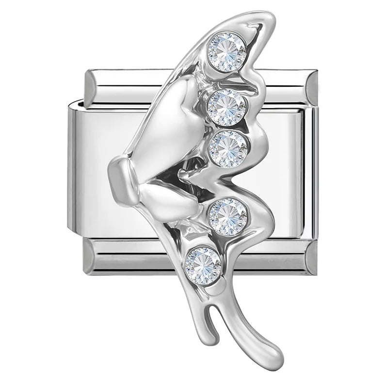Shiny CZ Charm Bracelet – Heart, Cat, Bow & Wing Links Charm Bracelet Qme Style 16