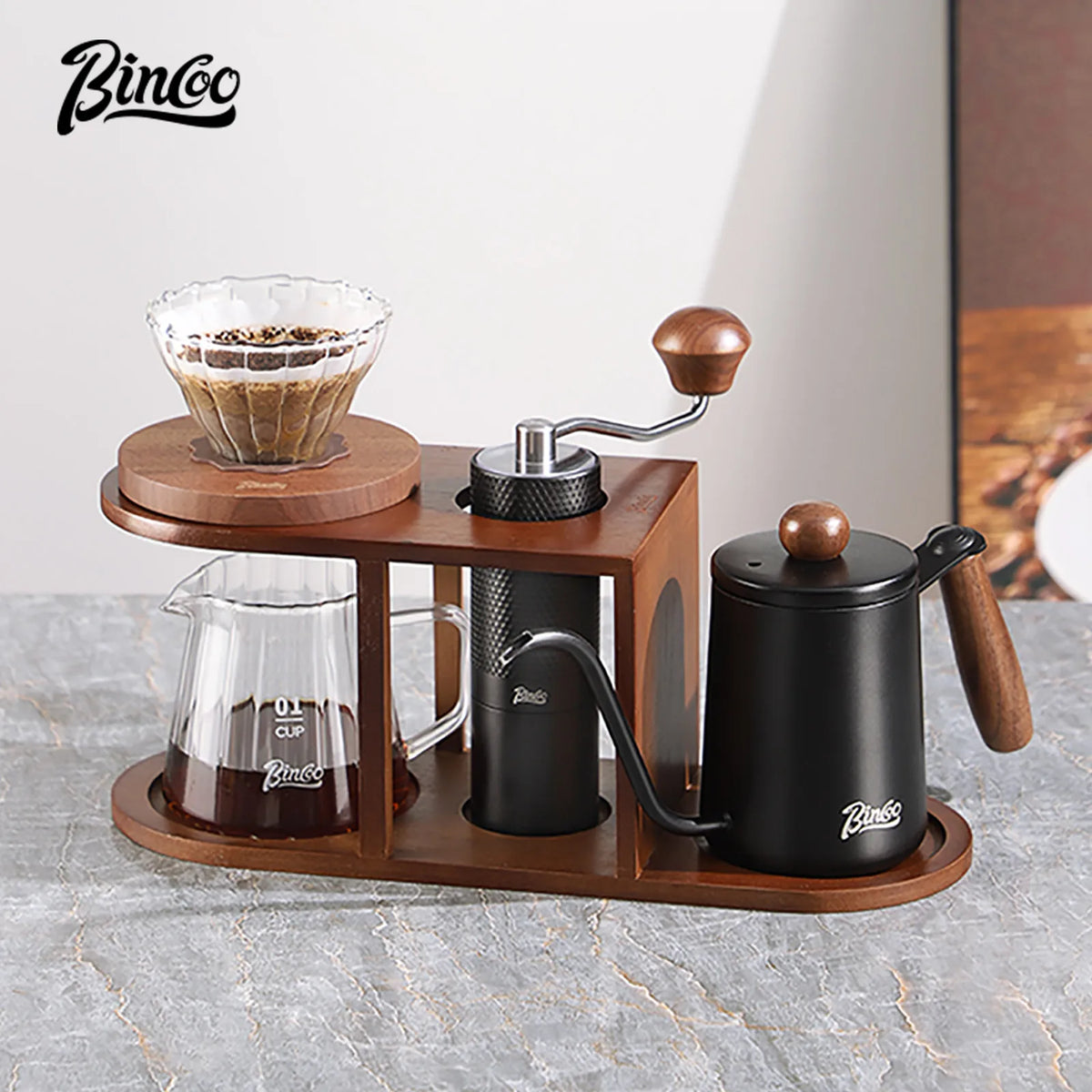 Bincoo Pour Over Coffee Stand & Wood Storage Rack for Filter Cup Coffee Accessory Rack Qst