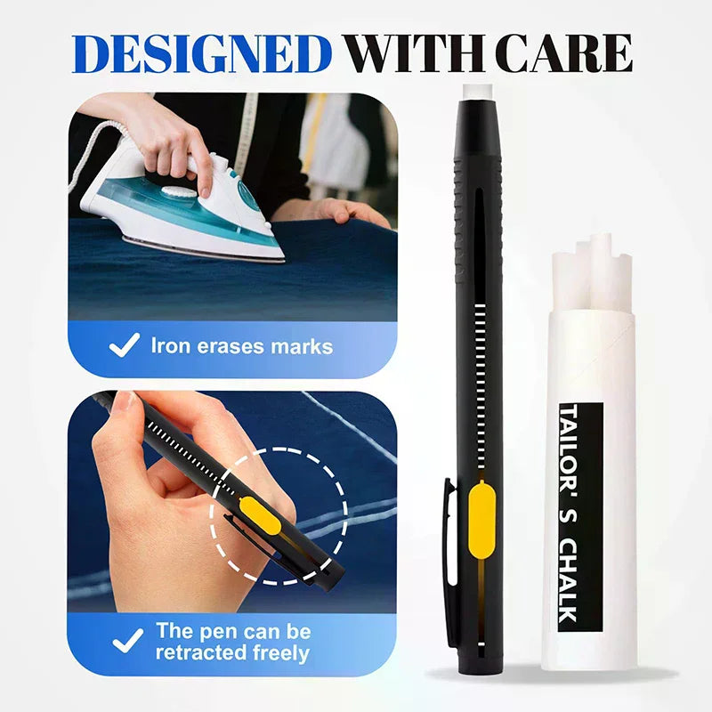 Disappearing Fabric Chalk Pencil Set – 2 Pens & 20 Refills Fabric Marking Pen Qme
