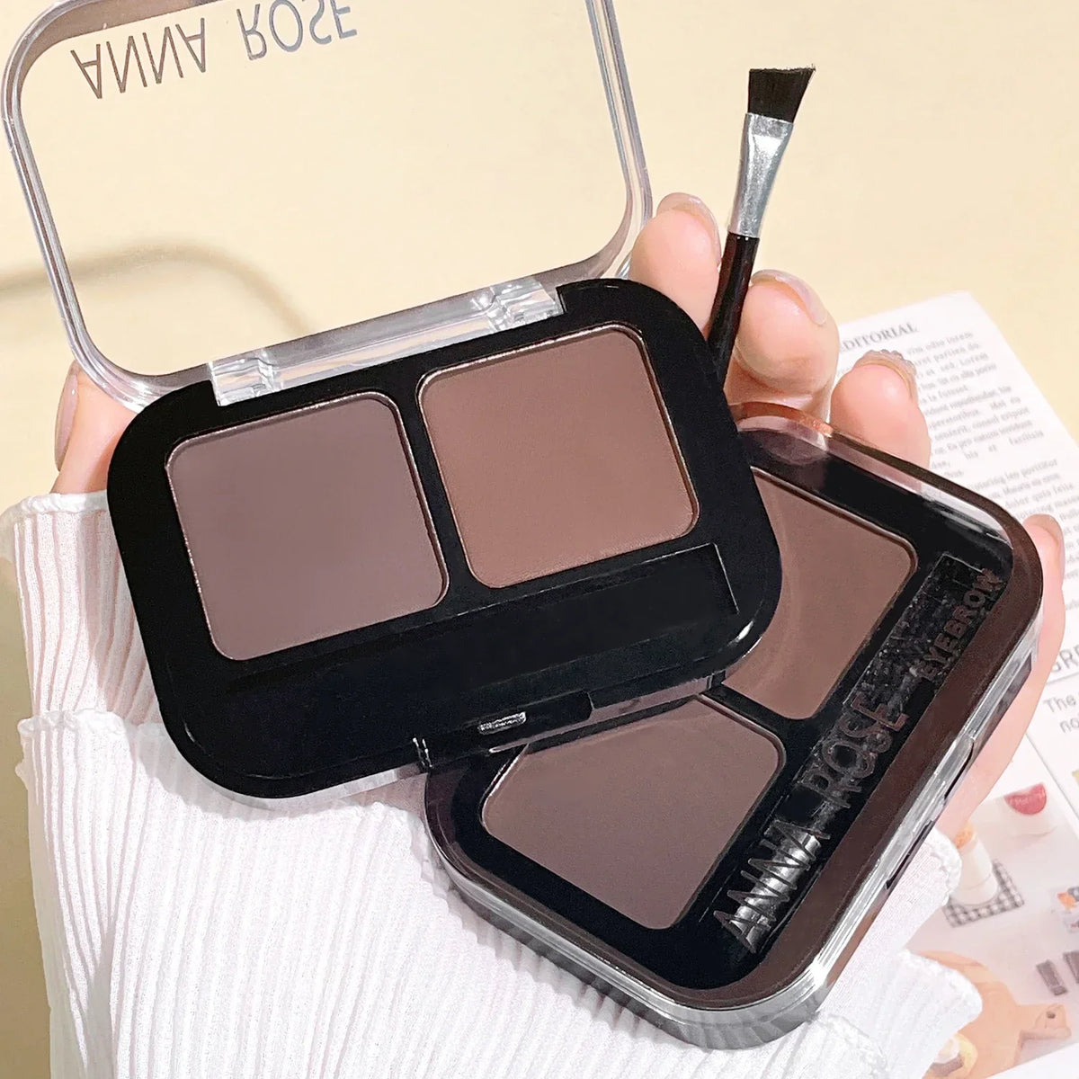 2-Color Eyebrow Powder Palette Black & Brown | Qme Makeup Eyebrow Powder Palette Qme