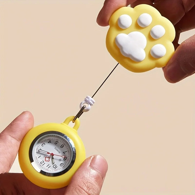 Cat Paw Nurse Watch Brooch – Retractable Silicone Clip Brooch Fob Watch Qme