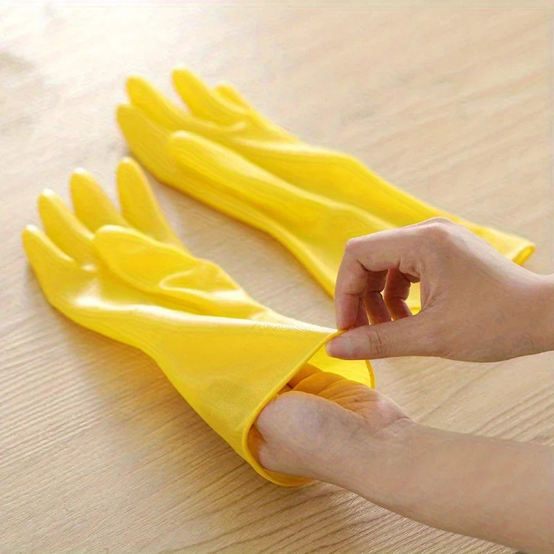 2 Pairs Yellow Rubber Dishwashing Gloves – Reusable & Durable Dishwashing Gloves Qme