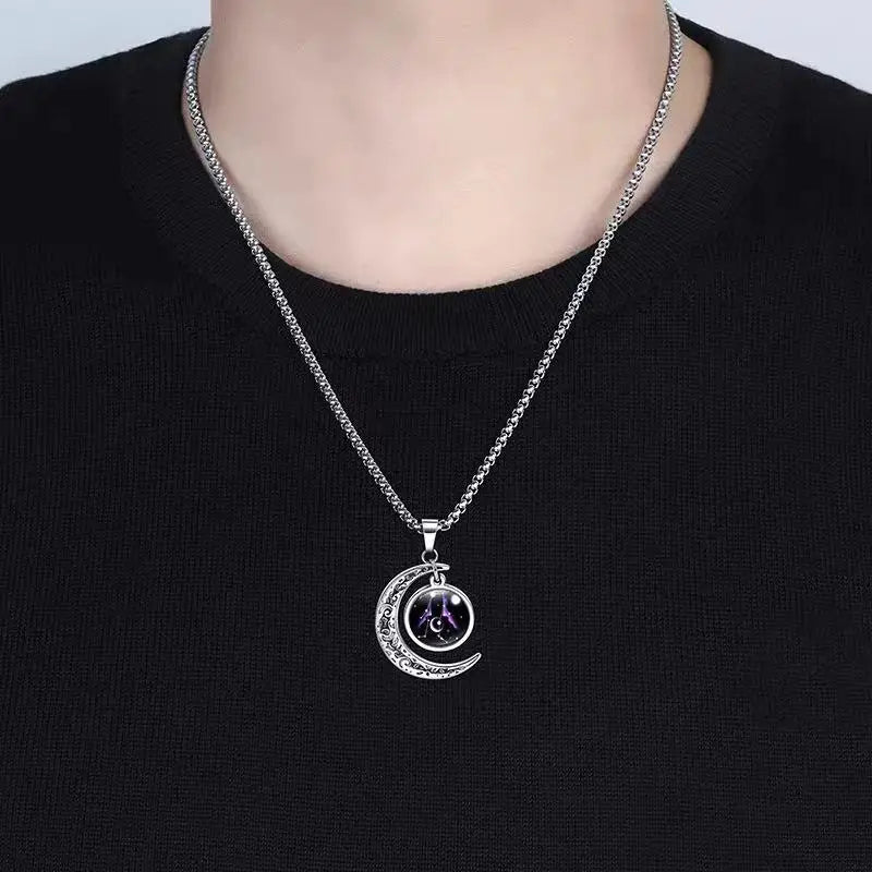 Zodiac Constellation Luminous Crescent Moon Necklace Zodiac Pendant Necklace Qme