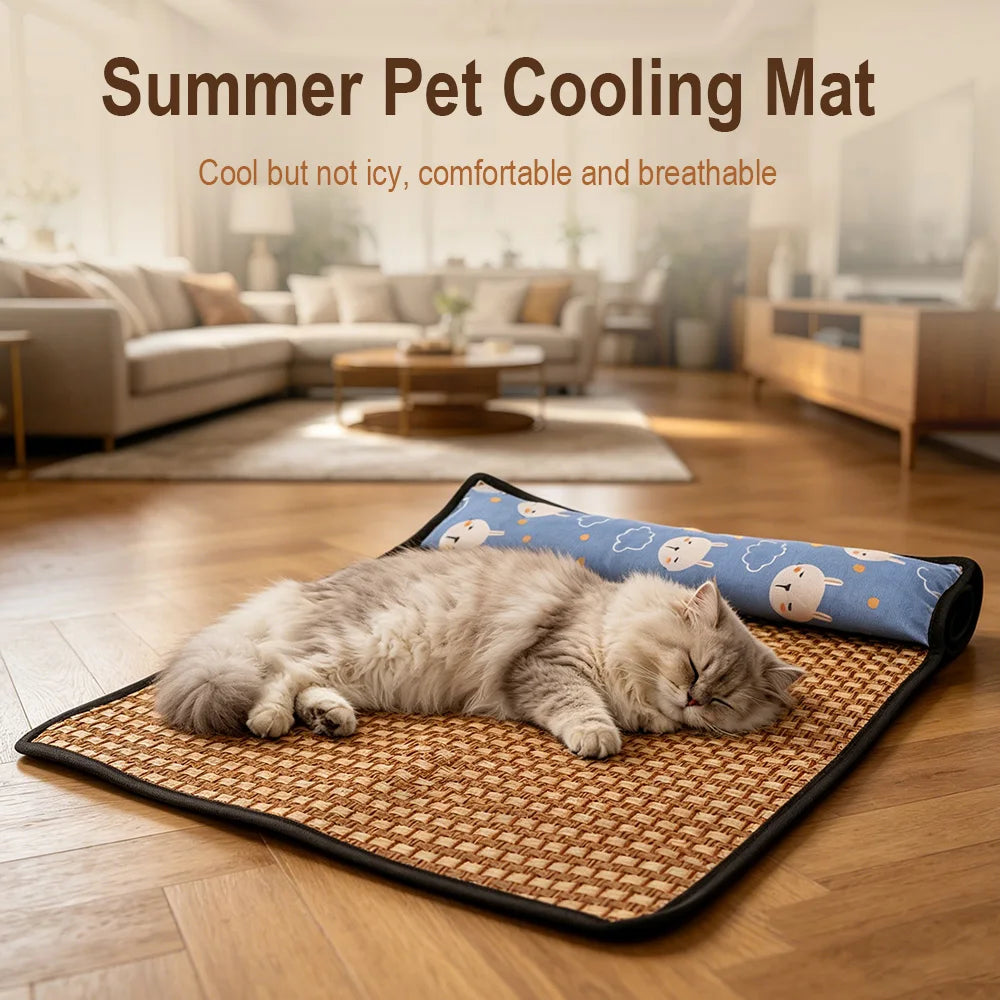 Cat Cooling Mat with Pillow – Breathable Oxford Fabric Bed Cat Cooling Mat Qst
