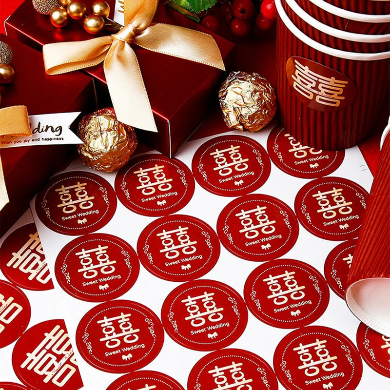 16pcs Double Happiness Wedding Stickers – Red Blessing Labels Wedding Stickers Qst