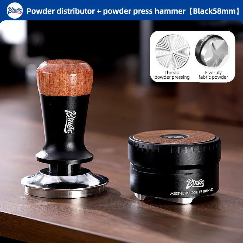 Bincoo 58mm Espresso Distributor – Wood Handle Barista Tool Espresso Distributor Qst Black 2pcs A
