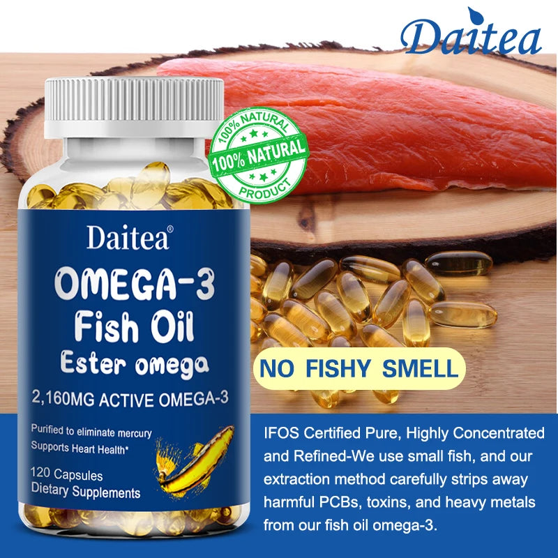 Wild Caught Omega-3 Fish Oil 3600mg – High EPA & DHA, Non-GMO Omega-3 Supplement Qst