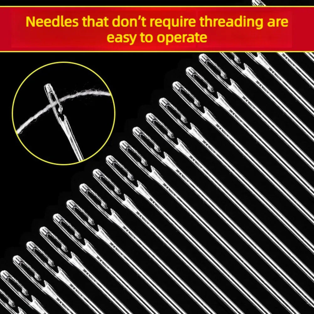 Self-Threading Sewing Needles Set of 12 – Stainless Steel Sewing Needles Qme