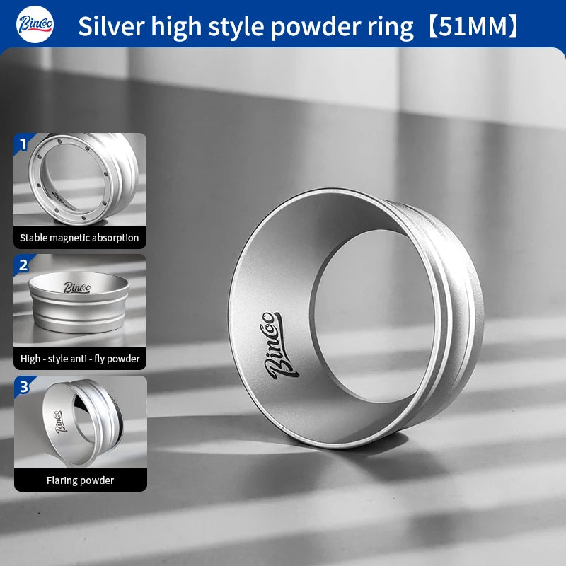 Bincoo Magnetic Espresso Dosing Ring 51mm 58mm – 3.2cm Funnel Espresso Dosing Ring Qst 51mm silver
