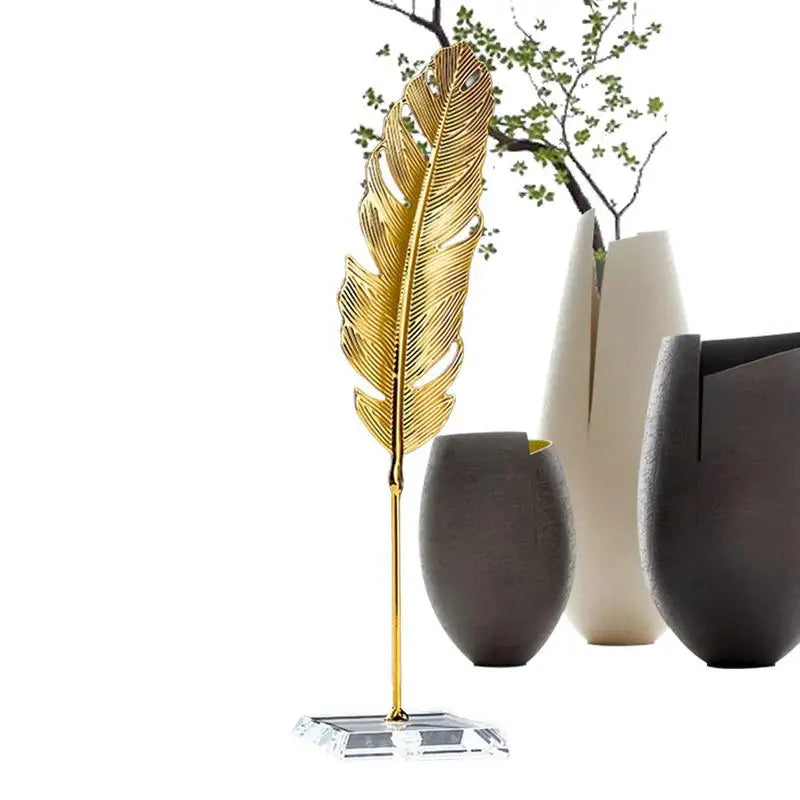Metal Leaf Iron Statue with Base | Table Decor Centerpiece Decorative Statue Qme