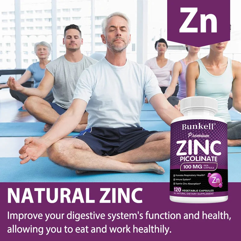 Zinc Picolinate 100mg Capsules – Vegan, 120 Count | Bunkell Mineral Supplement Qst