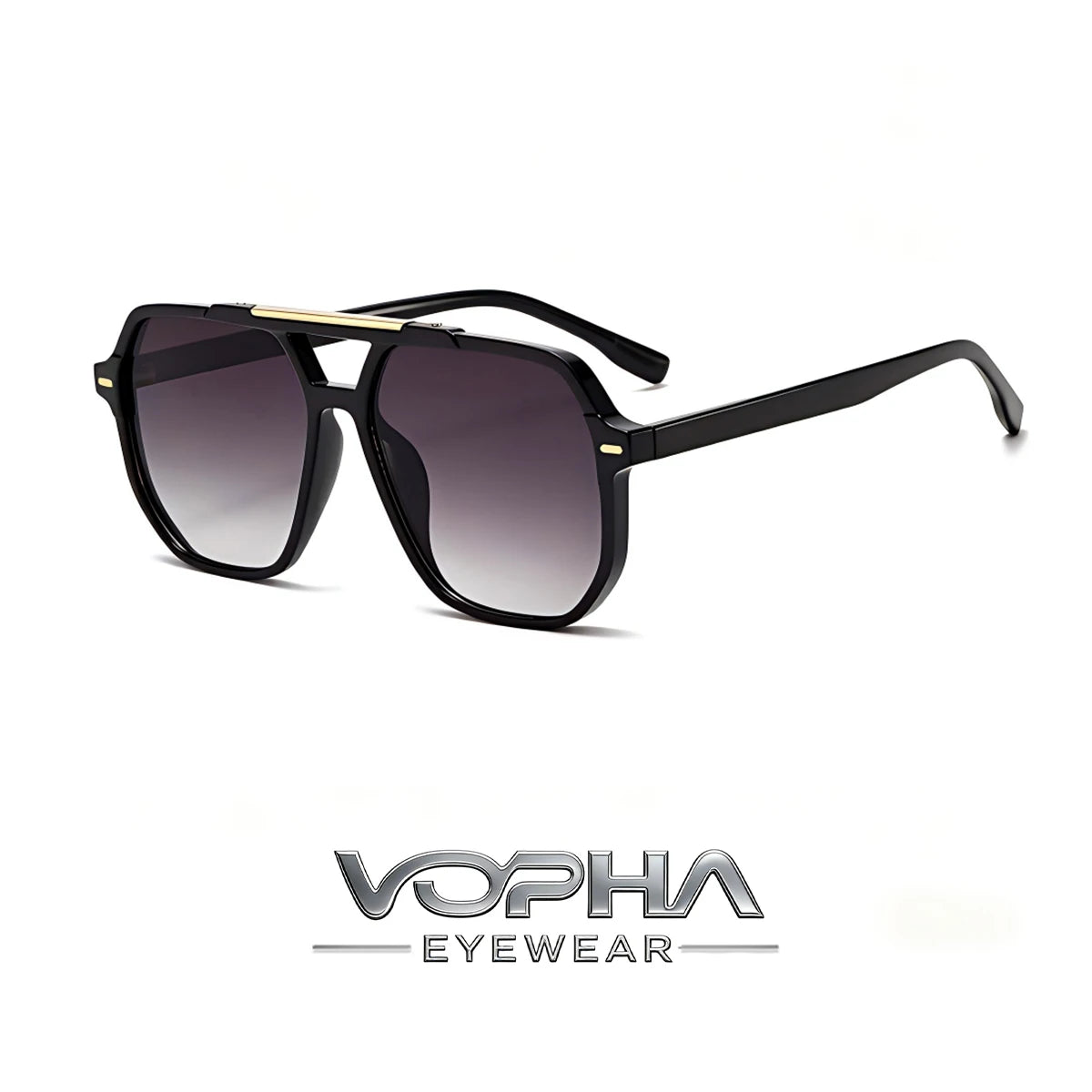 VOPHA Retro Double Bridge Square Sunglasses UV400 Unisex Fashion Sunglasses Qst Black gray