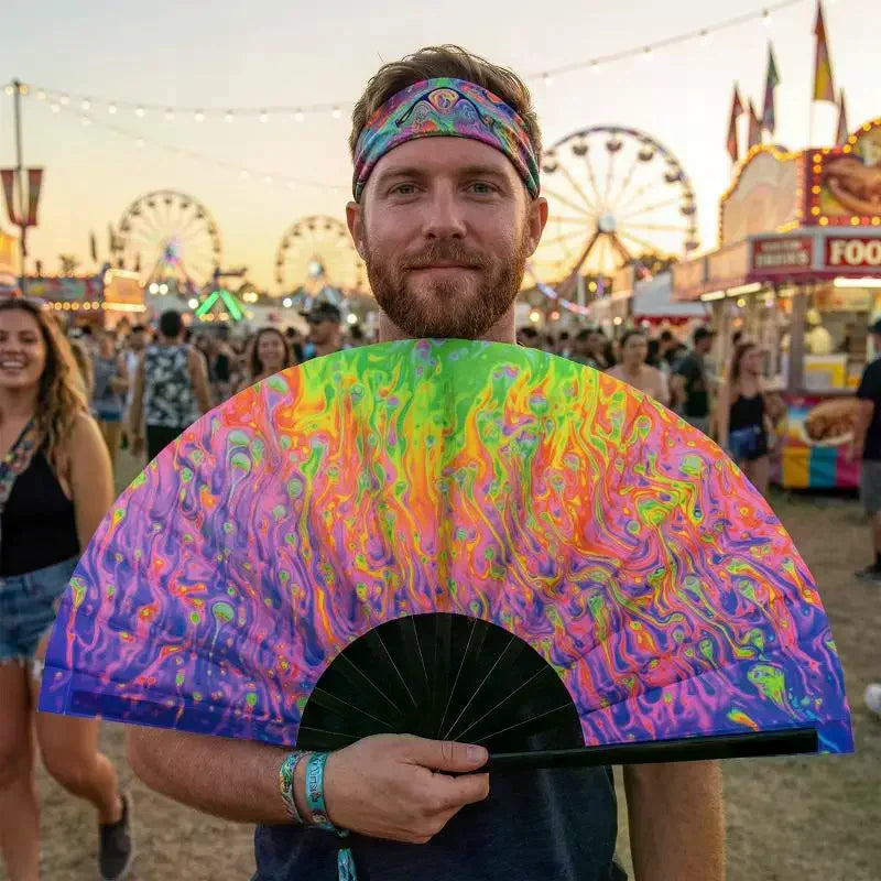 Rainbow Glow in the Dark Folding Fan – Starry Sky Festival Decorative Folding Fan Qst