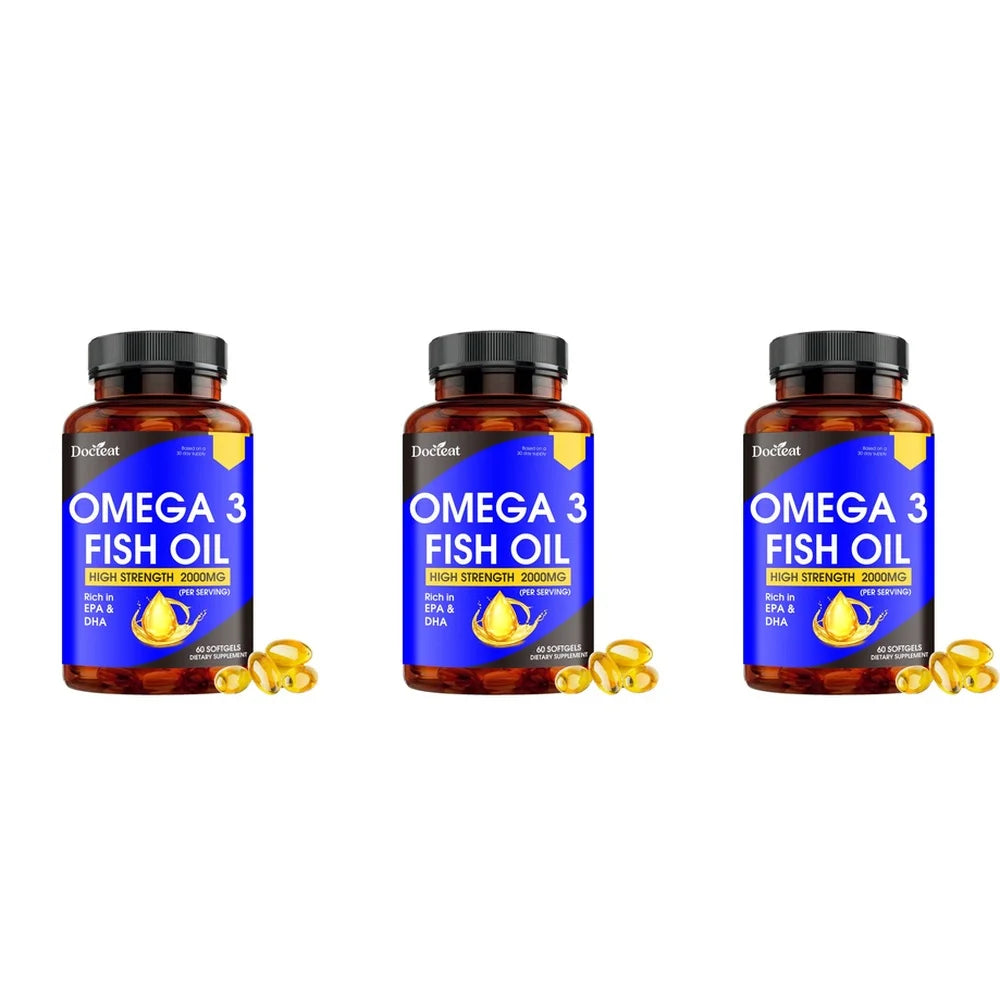 Docteat Omega-3 Fish Oil 2000mg – EPA 800mg DHA 600mg, 60 Softgels Omega-3 Supplement Qst 3 Bottles 180 Pieces