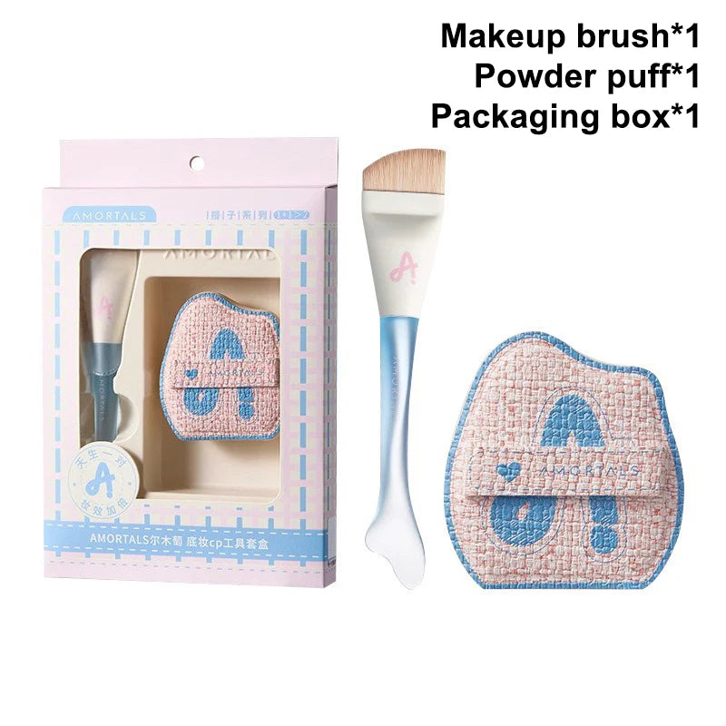 Angled Foundation Brush & Traceless Sponge Powder Puff Set Makeup Brush Set Qst A