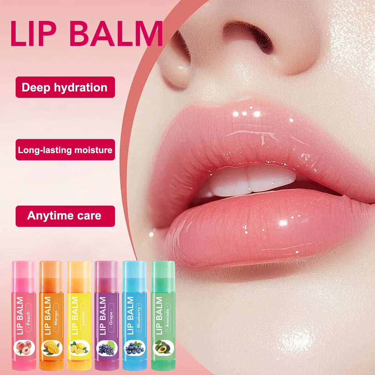 YURHERSU 6-Piece Fruit Lip Balm Set – Moisturizing Gift for Girls Lip Balm Set Qst