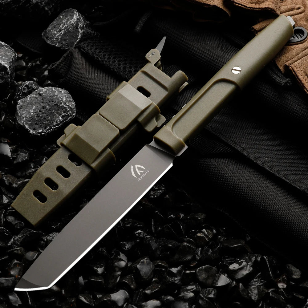 HUANGFU Fixed Blade Knife – Stainless Steel Outdoor Knife & Sheath Fixed Blade Knife Qst XJWC