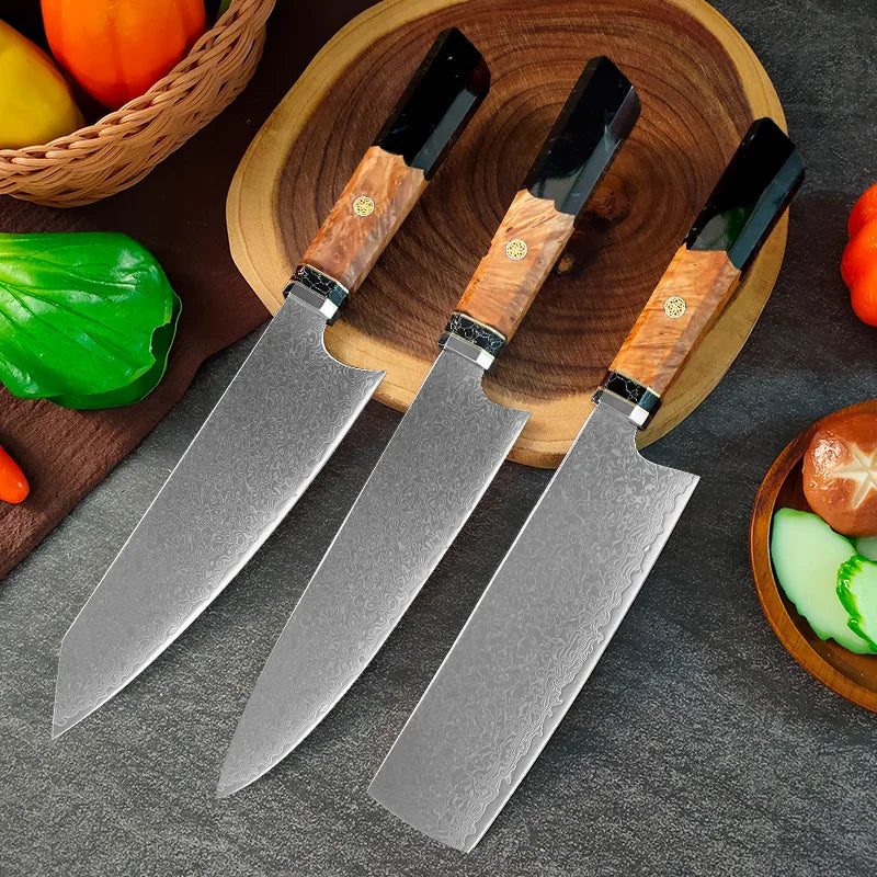 InLeung 67-Layer Damascus Steel Chef Knife Set – VG10 Kitchen Knife Set Qst 3PCS knife set