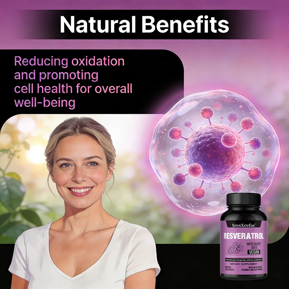Resveratrol Capsules with Grape Seed Extract – Non-GMO Antioxidant Antioxidant Supplement Qst