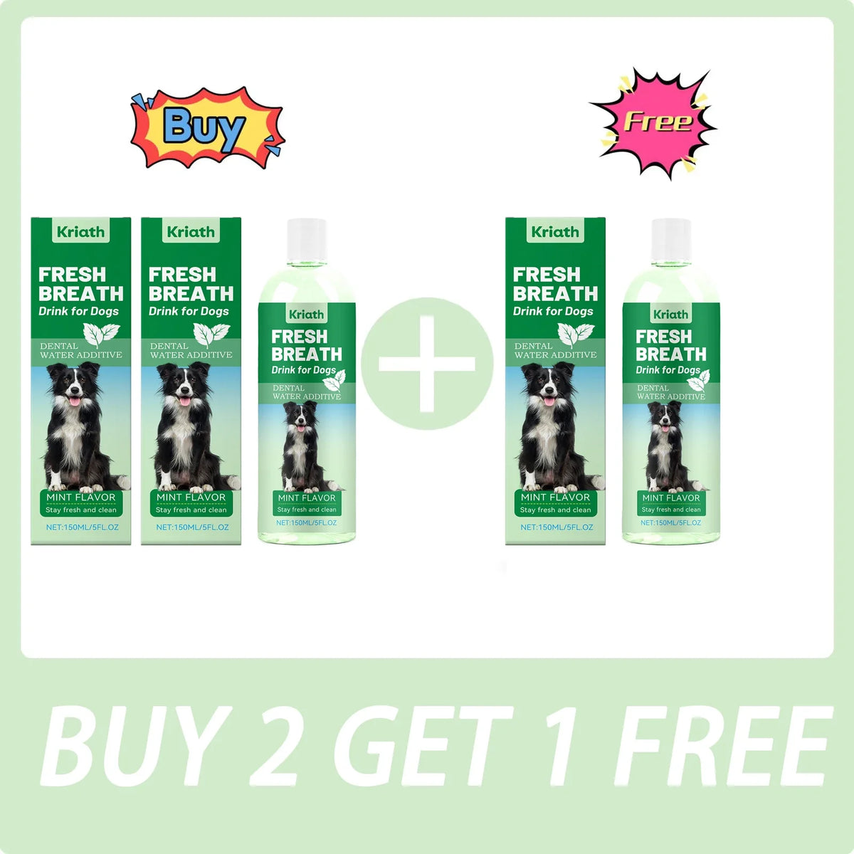 Mint Pet Mouthwash – Plaque Control & Fresh Breath Water Add Pet Dental Mouthwash Qme 3 x 150ML Boxed