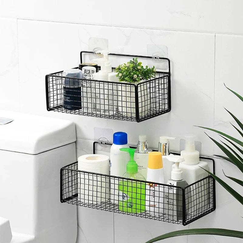 Wall-Mounted Storage Rack No Drilling – Kitchen & Bathroom Wall Storage Rack Qme