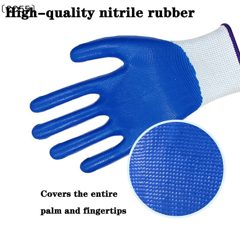 12-Pair Nitrile Work Gloves – Wear-Resistant Safety Gloves Safety Work Gloves Qst