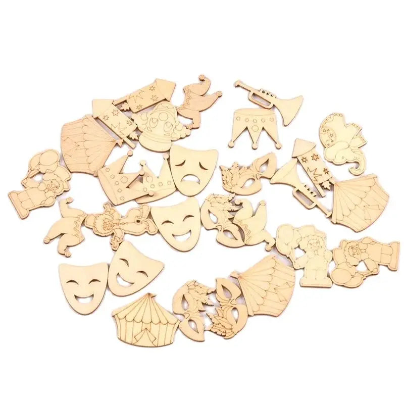 Wooden Carnival Clown Mask Crown – 30 pcs Handmade DIY Craft DIY Craft Embellishments Qme