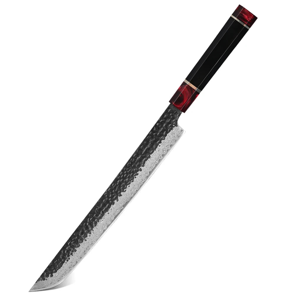 TURWHO Damascus Steel Sashimi Slicing Knife 10.5" DIY Handle Damascus Kitchen Knife Qst Resin 5 10.5 inch