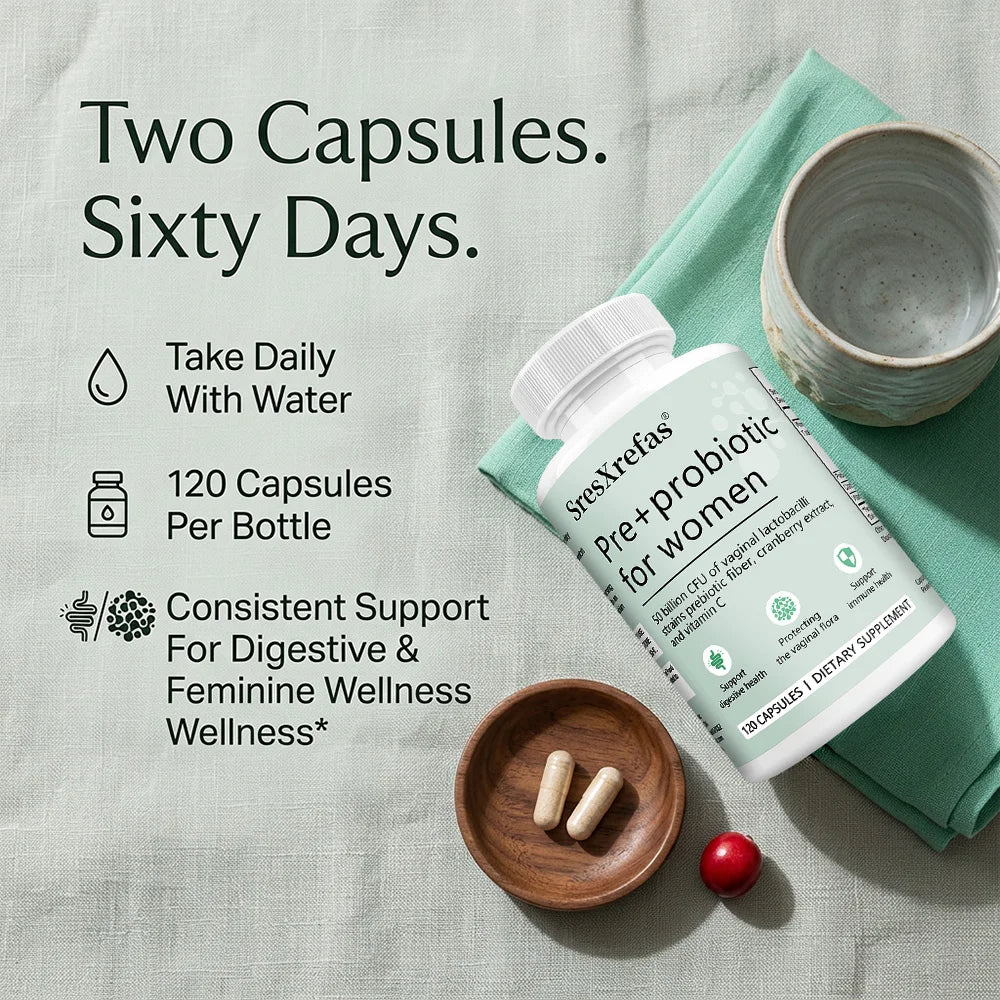 Women's Pre+Probiotic Capsules – 50B CFU, Vitamin C & Cranberry Probiotic Supplement Qst