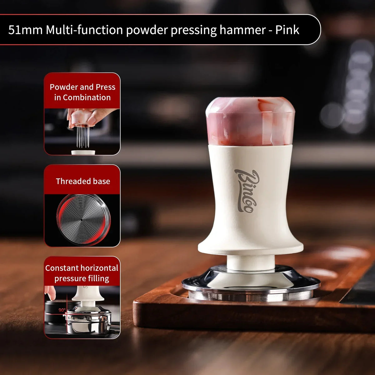 Bincoo WDT Needle & Tamper 51/58mm – Espresso Distributor Set Espresso Tamper Set Qst 51mm Pink