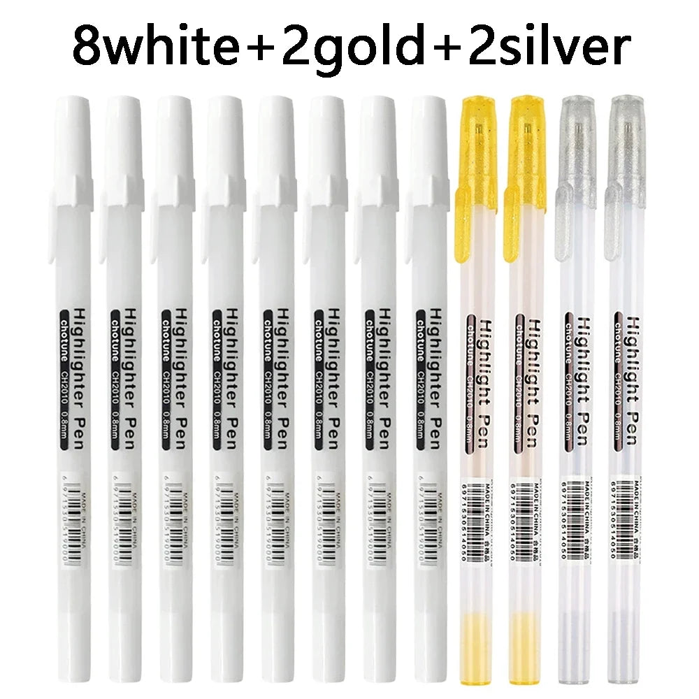 White Highlighter Pens for Art, Graffiti & Outlining | 12 or 20 Pack White Highlighter Pens Qme 8white 2gold 2silver
