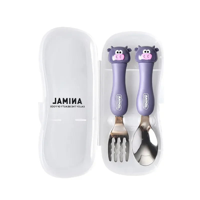 Cartoon Animal Kids Cutlery Set – Spoon & Fork for Toddlers Kids Cutlery Set Qme Calf Set