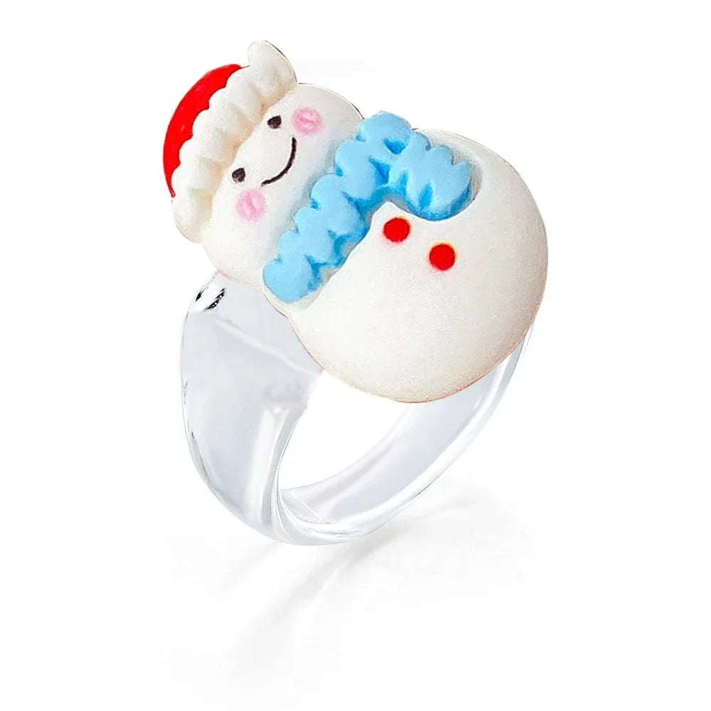 Cartoon Christmas Ring – Elk, Snowman & Tree Designs Novelty Holiday Ring Qme