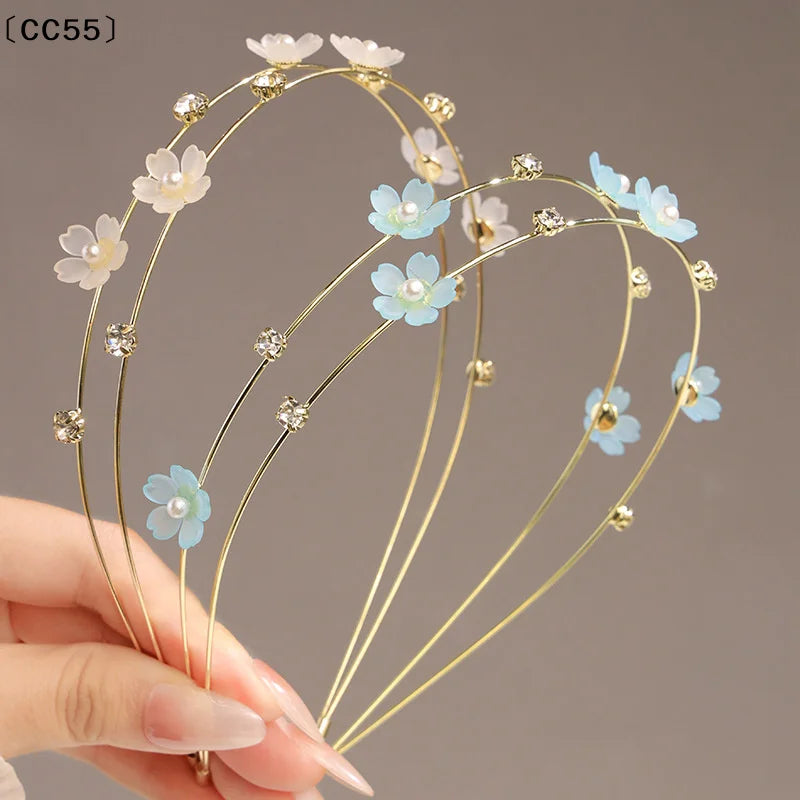 Rhinestone Flower Double Layer Metal Headband for Women Hair Headband Qst