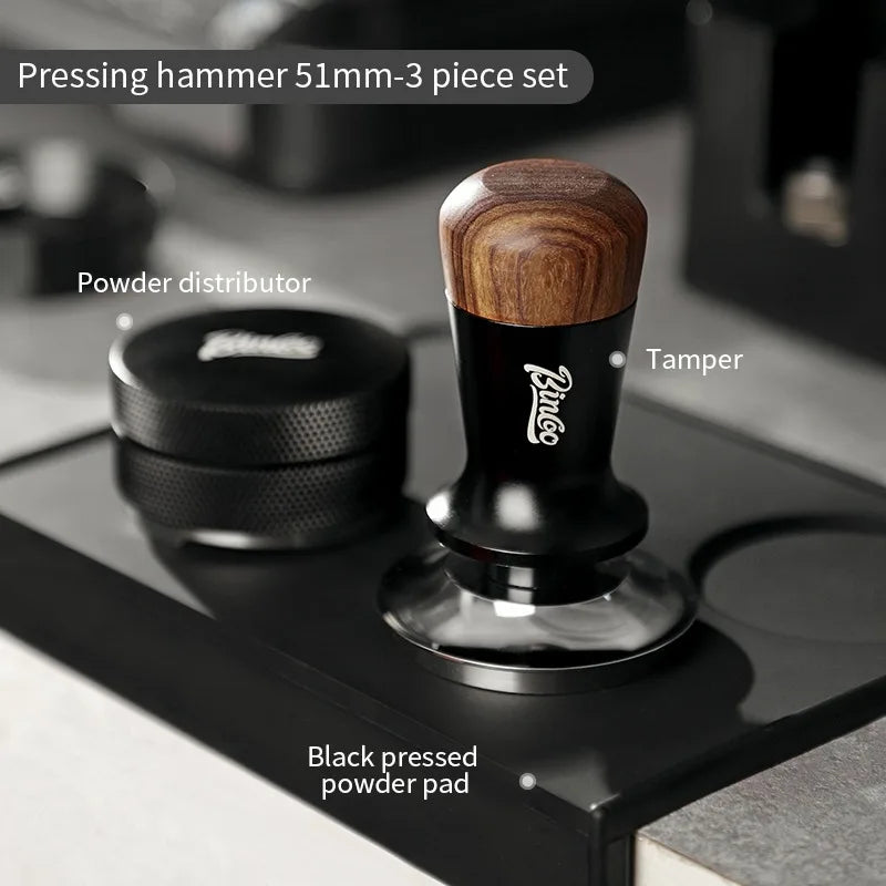 BINCOO 51/58mm Stainless Steel Espresso Coffee Tamper Set Espresso Tamper Set Qst Black 3pcs A 51mm