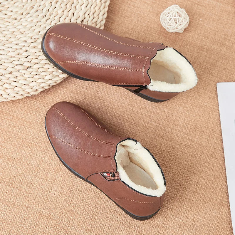 Women's Winter Plush-Lined Slip-On Ankle Boots | Soft PU Leather Women's Ankle Boots Qst