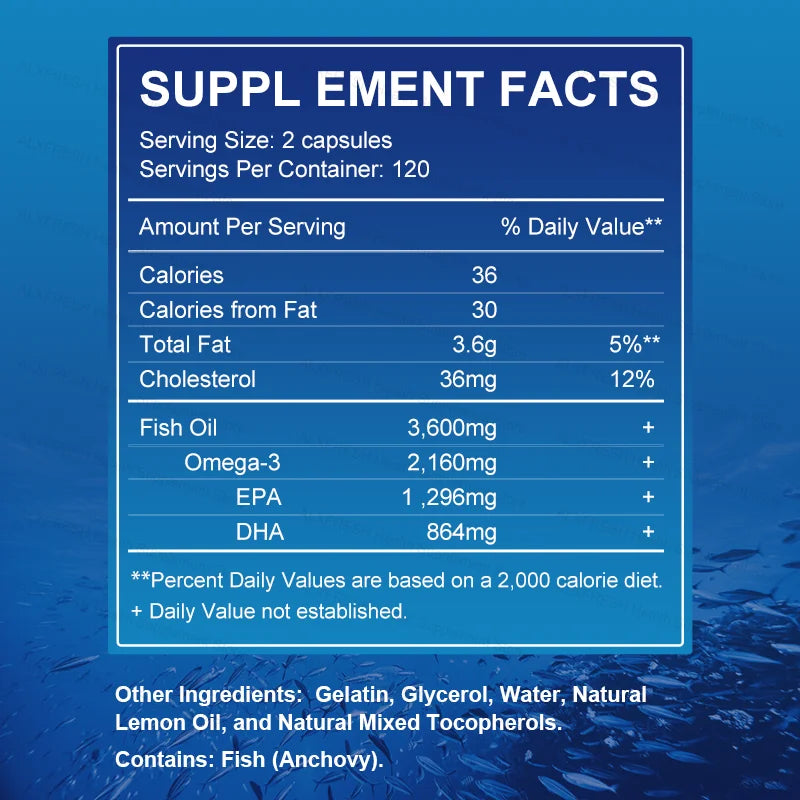 ALXFRESH Omega-3 Fish Oil Capsules – High EPA & DHA, Non-GMO Fish Oil Supplement Qst